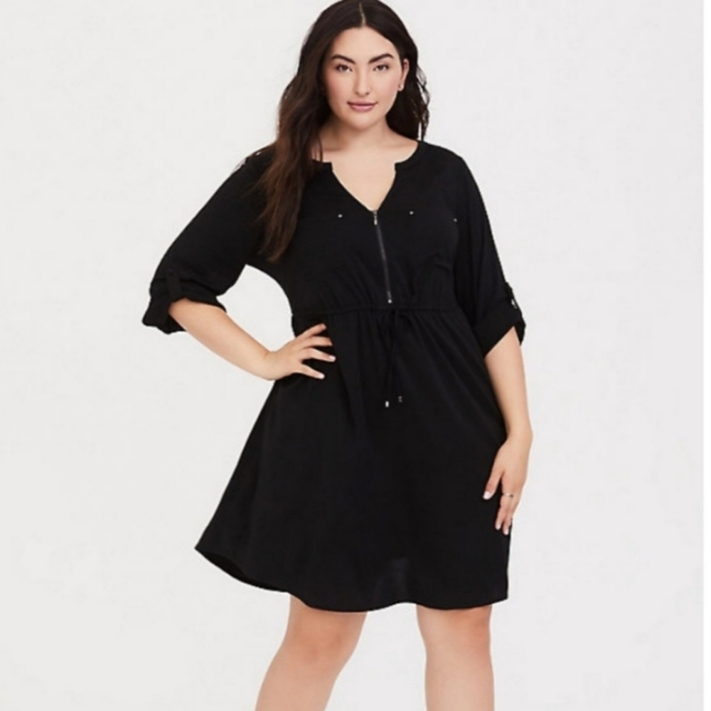 COPY - Torrid black drawstring challis shirt dres…